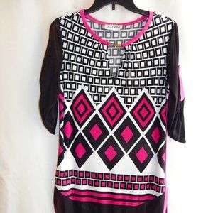 Joseph Ribkoff Black, Pink, & Black Knit Cover-Up in Size S